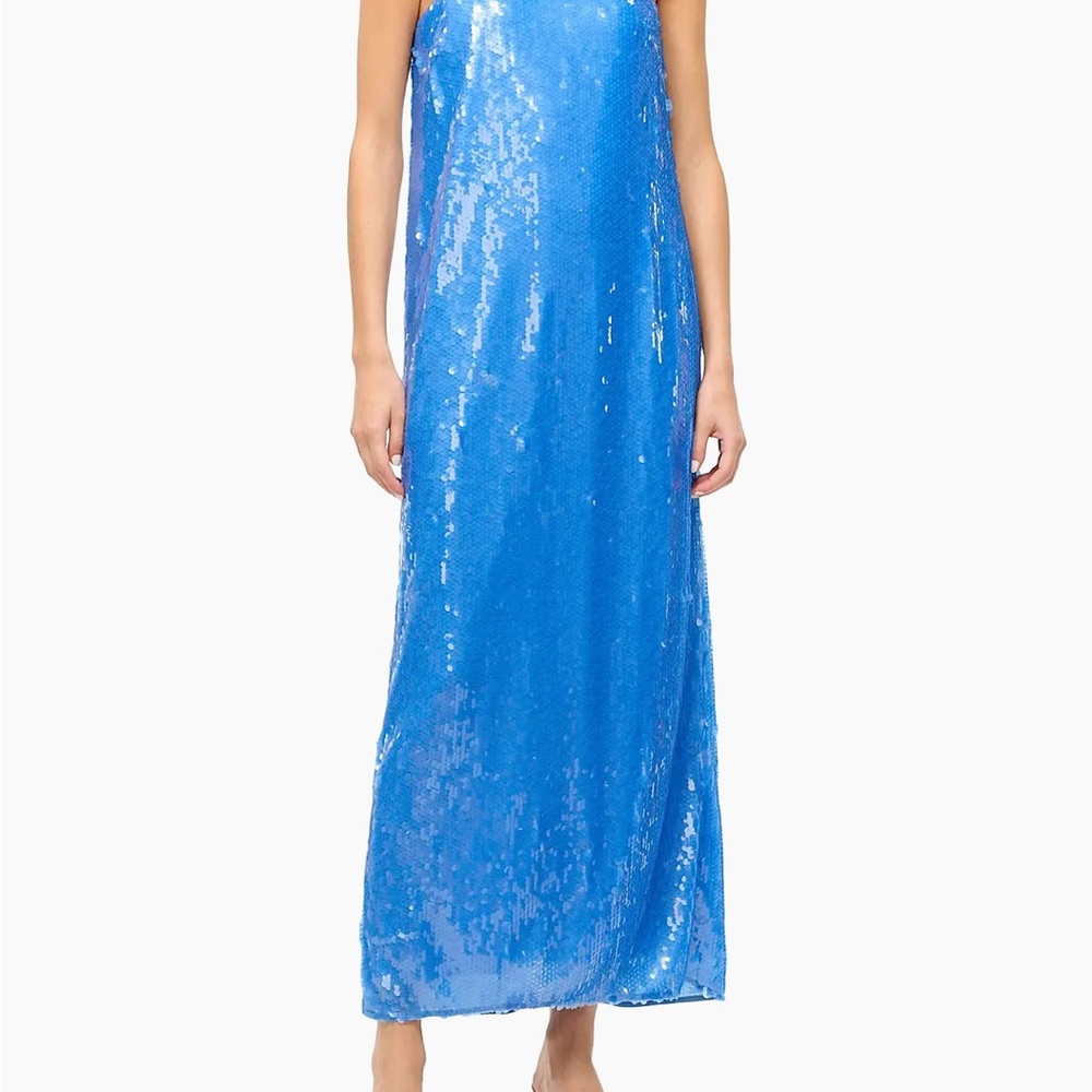 STAUD Strapless Sequin Maxi Dress in Bright Blue